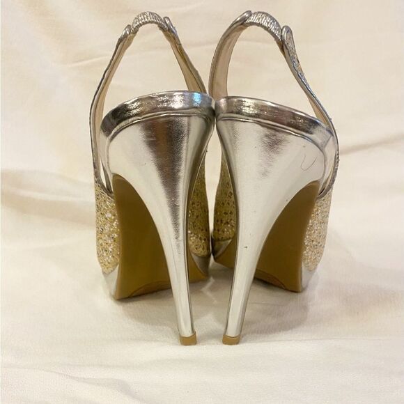 Glittery, Sling Back Platform Heels by Simply Pelle.  Size 7.5 - Picture 2 of 7